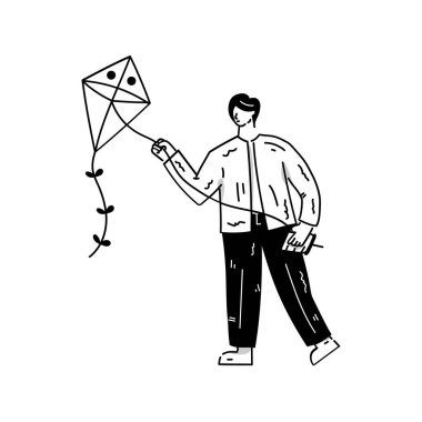 Elinde bir çanta dolusu kağıt ve elinde kalp olan bir iş adamı. vektör illüstrasyonu