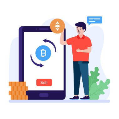 Akıllı telefon ve para vektör çizimine sahip bir adam