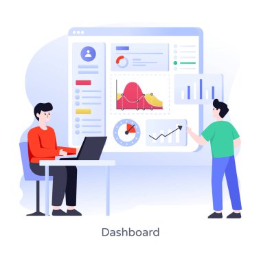 Dizüstü bilgisayar ve vektör illüstrasyonuyla çalışan iş adamları