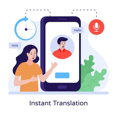 İnternetten alışveriş. Akıllı telefonu ve konuşma balonu olan bir kadın. vektör illüstrasyonu