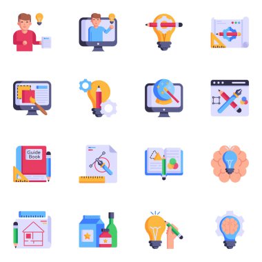 Düz simgeler kümesi, vektör illüstrasyonu