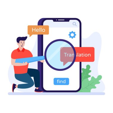 Akıllı telefon ve arama motoru optimizasyon vektörü çizimi olan bir adam