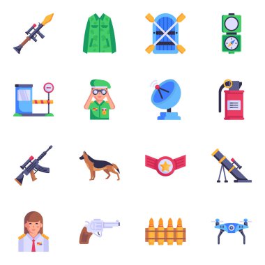 Savaş ve silah ikonunun vektör çizimi. Web için robot ve ekipman depolama sembolü koleksiyonu.