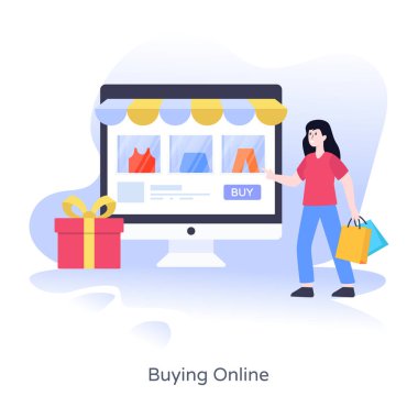 İnternetten alışveriş. düz dizayn. vektör illüstrasyonu 