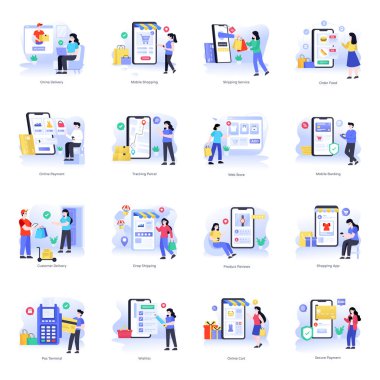 İş adamlarının düz vektör simgeleri kümesi