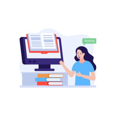 Kitaplı kadın, vektör illüstrasyonu