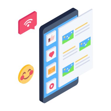 izometrik simge vektör illüstrasyonlu cep telefonu