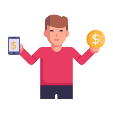 Paralı adam ve telefon vektör çizimi tasarımı