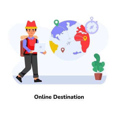 Elinde kahve poşeti ve küresi olan bir adam. vektör illüstrasyonu