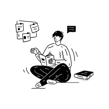 Oturup kitap okuyan bir adamın vektör çizimi