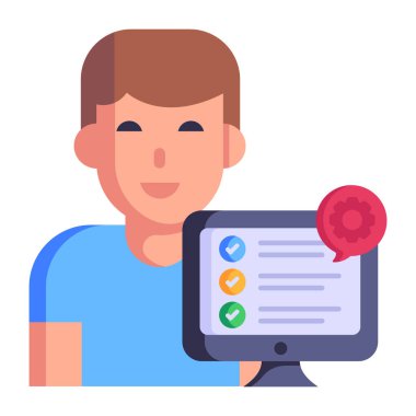 Akıllı telefonu ve dizüstü bilgisayarı olan adam vektör çizimi tasarımı