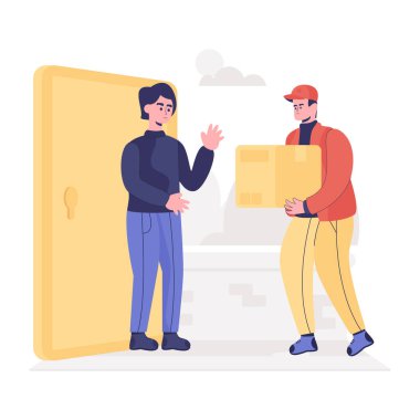 Kutular ve pano vektör illüstrasyon tasarımı ile teslimatçı