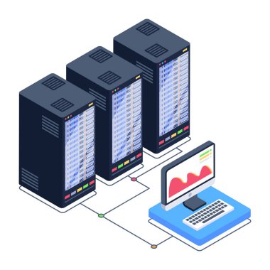 Dizüstü bilgisayar vektör illüstrasyon tasarımı olan sunucu odası