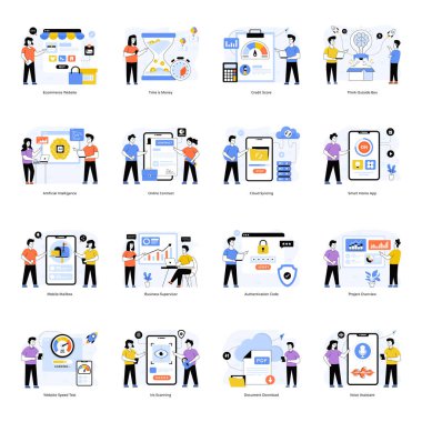 İş adamları ve kalkınma ikonları. düz dizayn. vektör illüstrasyonu