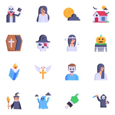 Cadılar Bayramı ikonları. Vektör illüstrasyonu