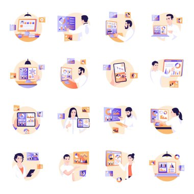 Düz tasarım seti ve pazarlama ikonu seti. vektör illüstrasyonu