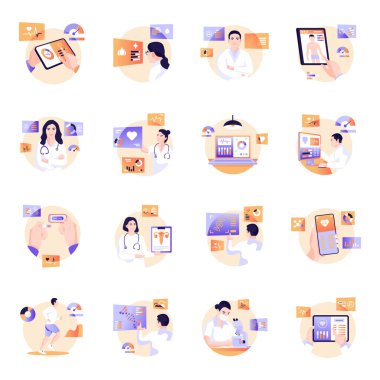 Web sitesi, afişler ve uygulamalar için çeşitli konseptlerin düz tasarım çizimi.