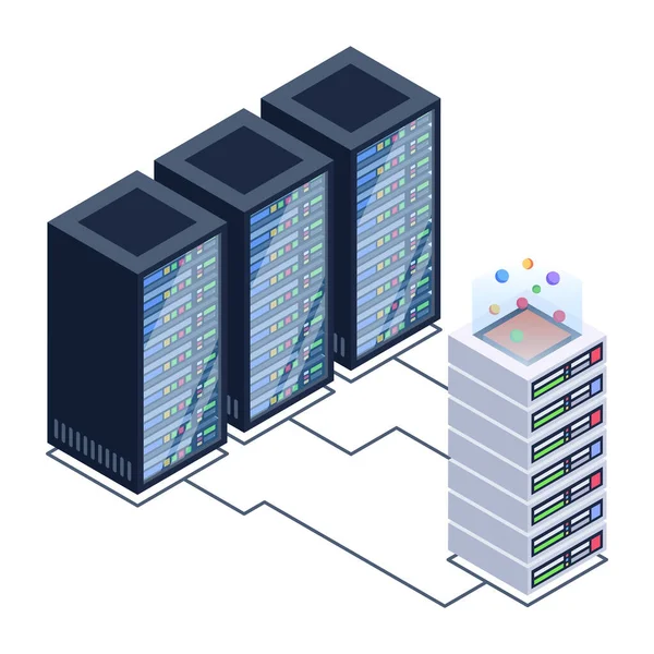 Sala Server Con Server Illustrazione Vettoriale Del Computer — Vettoriale Stock