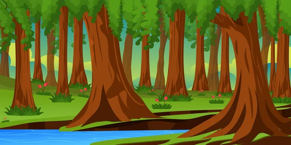 美しい風景が広がる森の風景のイラスト — ストックベクタ