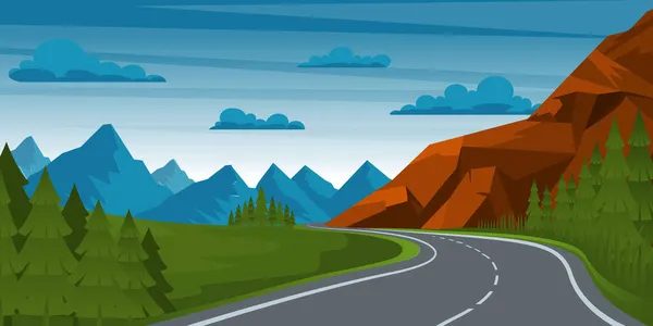 Διανυσματική Απεικόνιση Τοπίου Ορεινό Δρόμο — Διανυσματικό Αρχείο