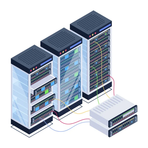 Serverraum Mit Servern Und Datenbank Vektorillustration — Stockvektor