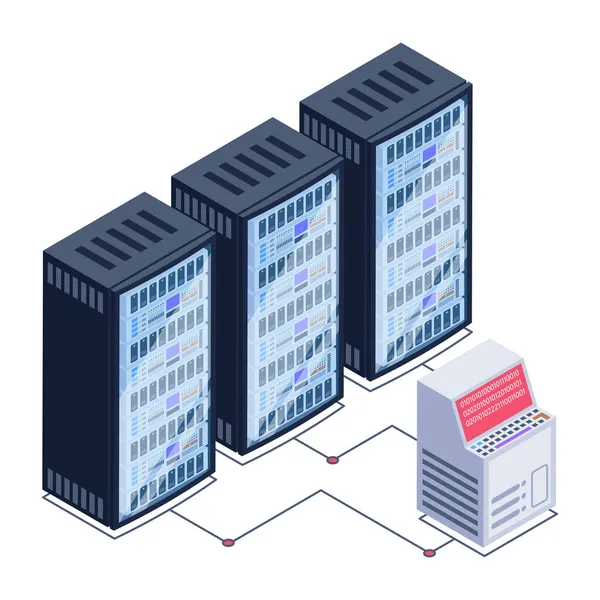 Sala Servidores Con Servidores Diseño Ilustración Vectorial Base Datos — Vector de stock