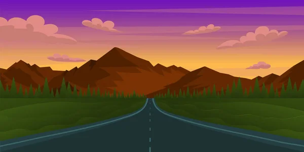 Ilustración Vectorial Paisaje Con Camino Montaña — Vector de stock