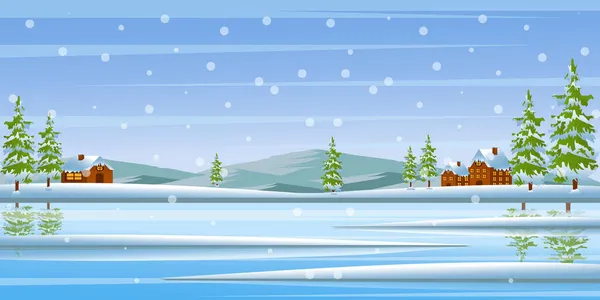 Paisaje Invernal Con Nieve Árboles — Vector de stock