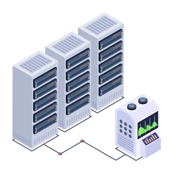 Serverraum Mit Servern Und Datenbanksymbolen Vektor Illustration Design — Stockvektor