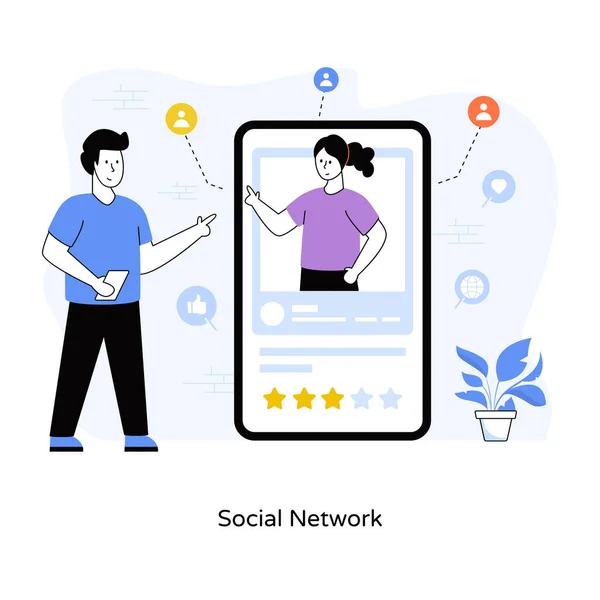 Mann Mit Smartphone Und Sozialem Netzwerk — Stockvektor