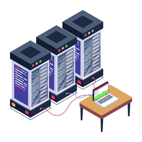 Dataservers Met Isometrische Icoon Vectorillustratie — Stockvector