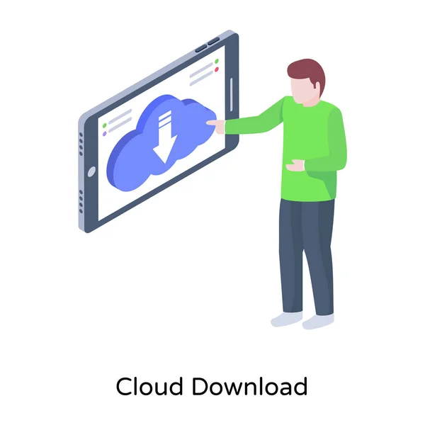 Homme Avec Smartphone Illustration Vectorielle Cloud Computing — Image vectorielle