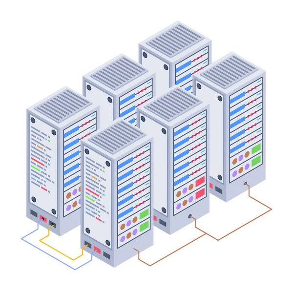 Database Serverruimte Met Servers Laptop Vectorillustratie — Stockvector