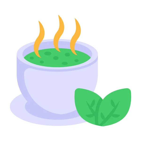 Yeşil Yapraklı Çorba Tenceresi Çaydanlık Vektör Çizimi — Stok Vektör