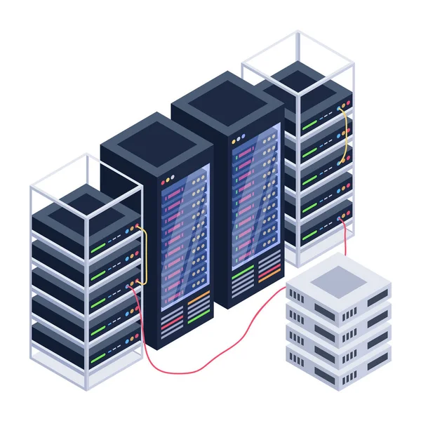 Icona Isometrica Del Data Center Con Riflesso Sfondo Moderno — Vettoriale Stock