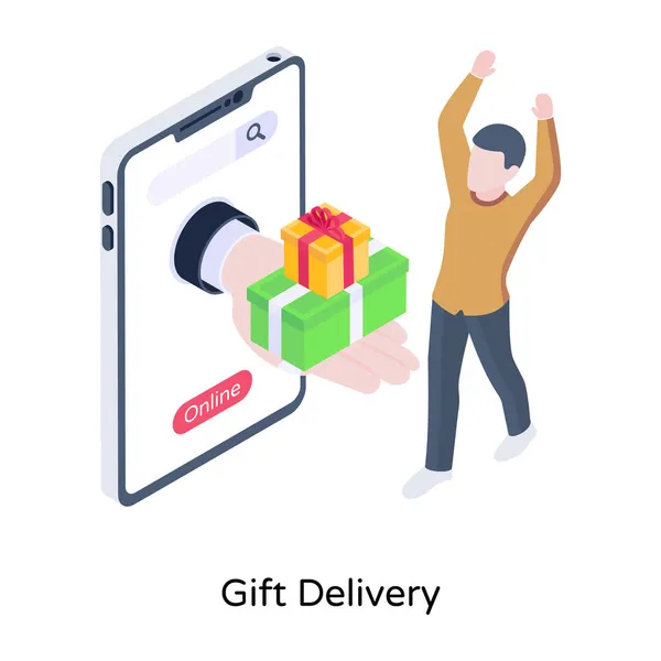 Man Gift Delivery Smartphone Vector Illustration — Stock Vector