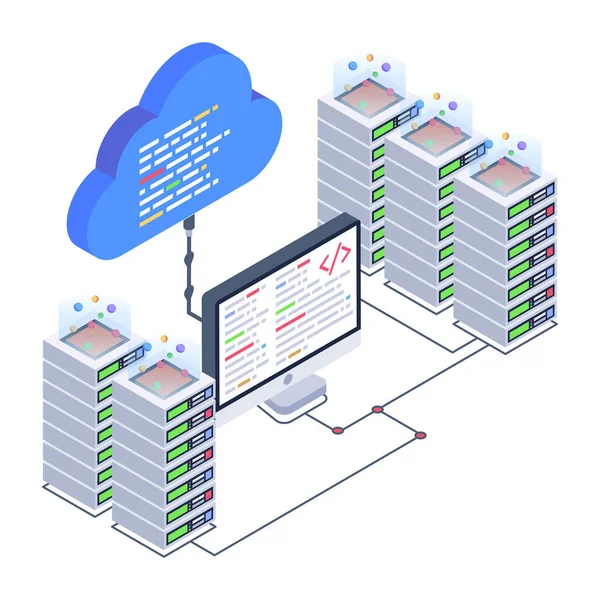 Koncepcja Przetwarzania Chmurze Przechowywania Danych Izometryczna Ilustracja Laptopa Folderem Smartfonem — Wektor stockowy
