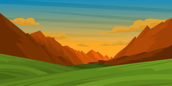 Ilustración Vectorial Hermoso Paisaje Con Montañas Bosques — Vector de stock