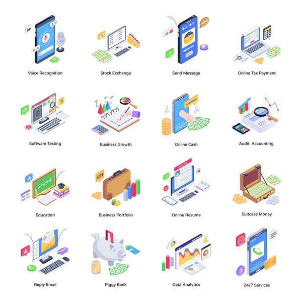 business flat vector icon set