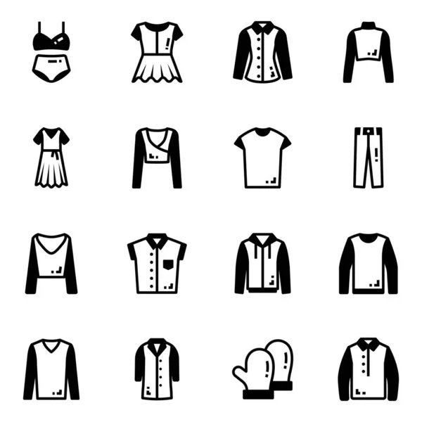 服のアイコンセット 衣類のベクトル図 — ストックベクタ