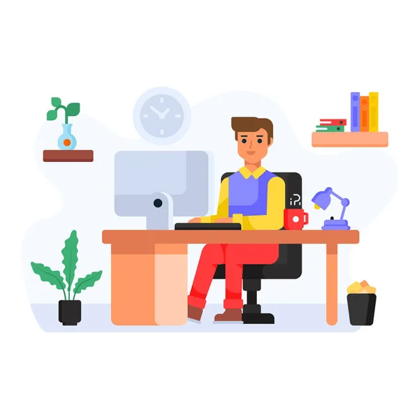 Man Werkend Met Laptop Vector Illustratie — Stockvector