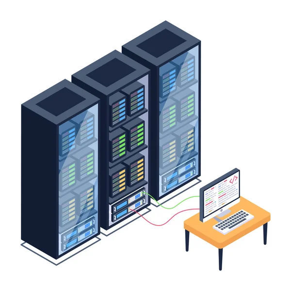 Sala Server Con Progettazione Grafica Vettoriale Server Cloud Computing — Vettoriale Stock