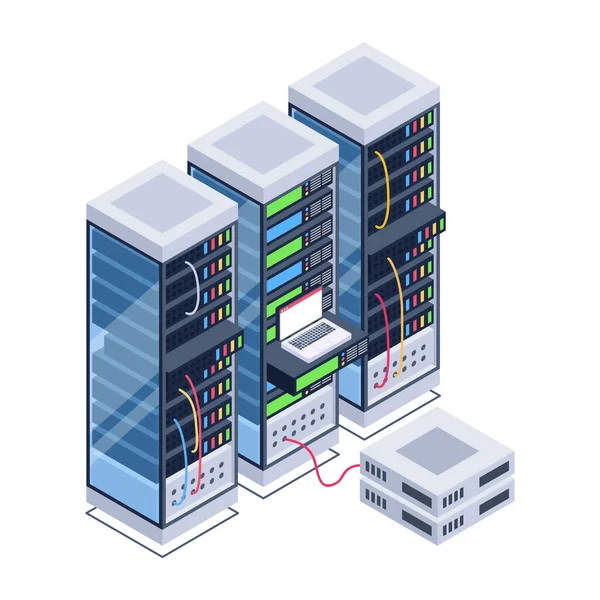 Sala Server Con Server Database Illustrazione Vettoriale — Vettoriale Stock