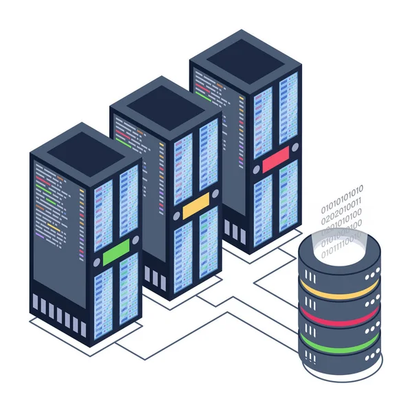 Sala Server Isometrica Con Server Progettazione Illustrazione Vettoriale Del Database — Vettoriale Stock