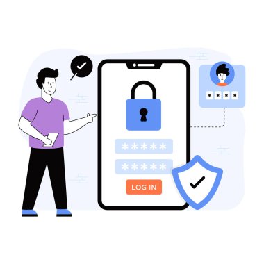 Akıllı telefon ve asma kilit vektör çizim grafik tasarımı ile siber güvenlik kavramı