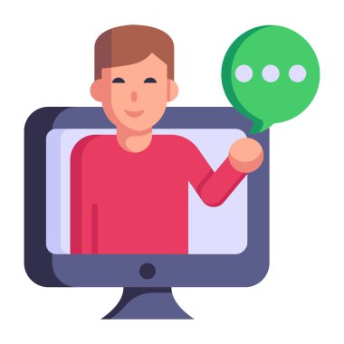 Akıllı telefonu ve konuşma baloncuğu çizimi olan adam