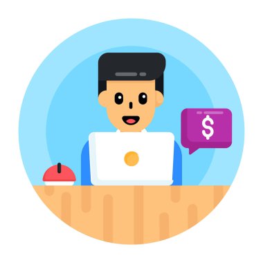 Dizüstü bilgisayar vektör illüstrasyon tasarımına sahip iş adamı