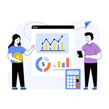 Akıllı telefon vektör çizimine sahip iş adamı ve kadın.