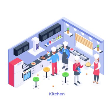 Modern bir iş merkezinin izometrik iç mekanı. vektör illüstrasyonu