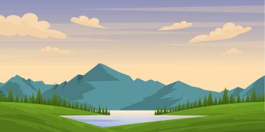 Bir dağ ile güzel bir manzaranın vektör çizimi